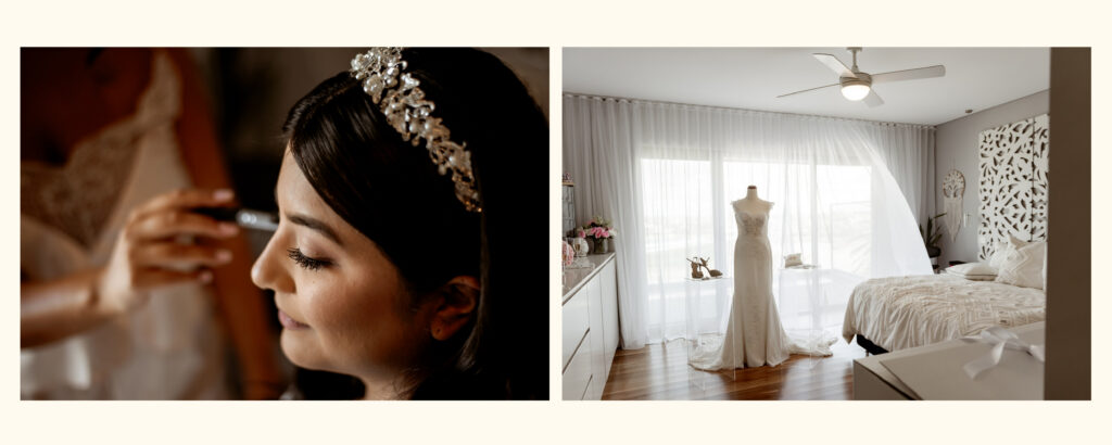 Bride getting ready on wedding morning with bridesmaids, candid getting ready photography Sydney by Carolina Morgan