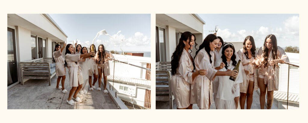 Bride putting on wedding dress with help from bridesmaids, relaxed wedding morning photography Carolina Morgan Photography