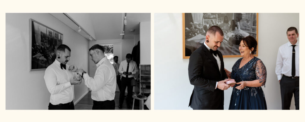 groom and groomsmen getting ready wedding day candid Sydney